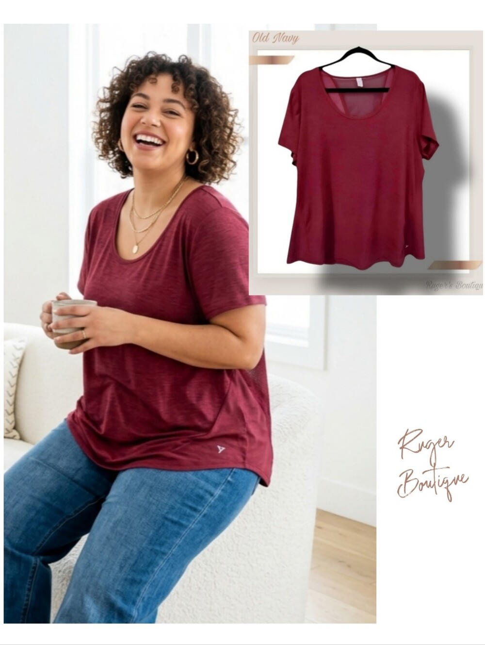 🌿Old Navy Active Women's XXL Maroon Althetic Top with Back Mesh Panel Top